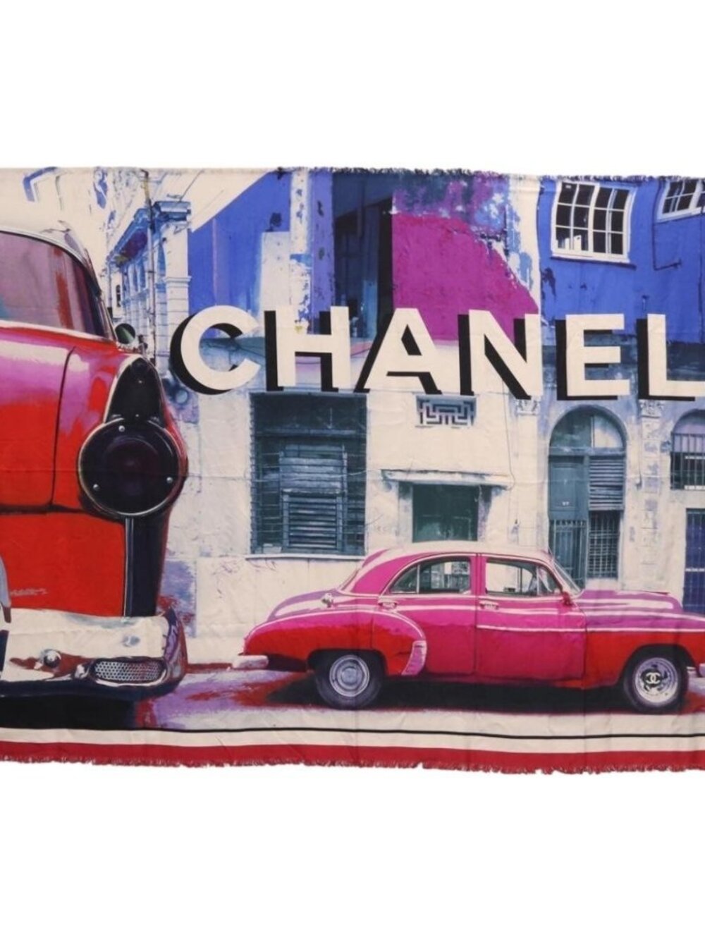 CHANEL Large Format Scarf Scarf Silk Blue CC Auth ka4900V